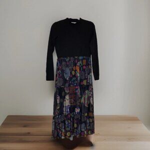 Paper Parachute Chic Black Knit and floral  Dress S